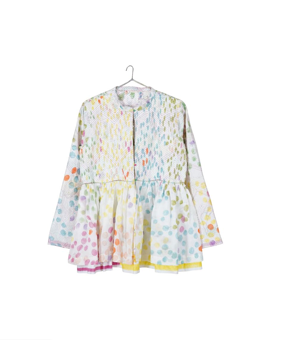White Multi Block Print Jacket
